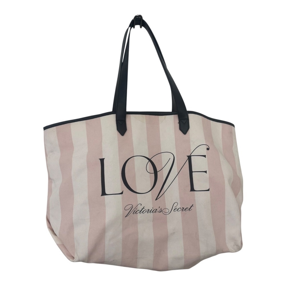 Victoria's Secret “Love” Pink and White Striped large Tote Bag